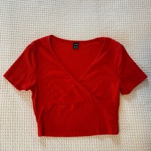 Red V-Neck Cropped Tee